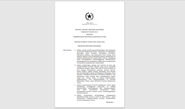 Undang-Undang Tentang Pembentukan Provinsi Kalimantan Utara – Kompaspedia